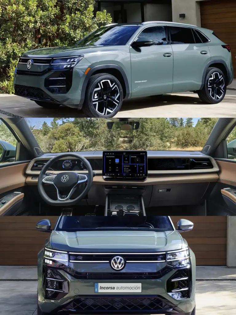 Volkswagen Atlas Cross Sport verde visto de frente y lateral